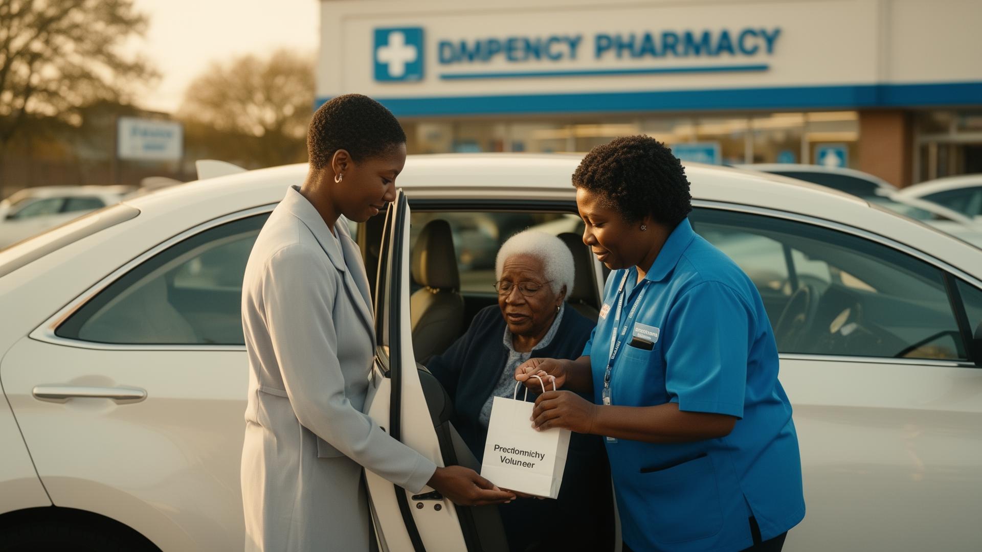 Delivery volunteer bringing prescription medications to a resident's doorstep